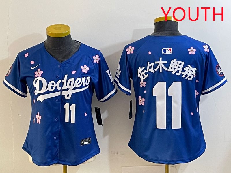 Youth Los Angeles Dodgers 11 R.Sasaki Blue Sakura Edition 2025 Nike MLB Jersey style 4